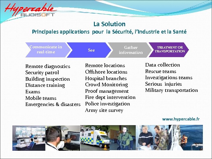La Solution Principales applications pour la Sécurité, l’Industrie et la Santé Communicate in real-time