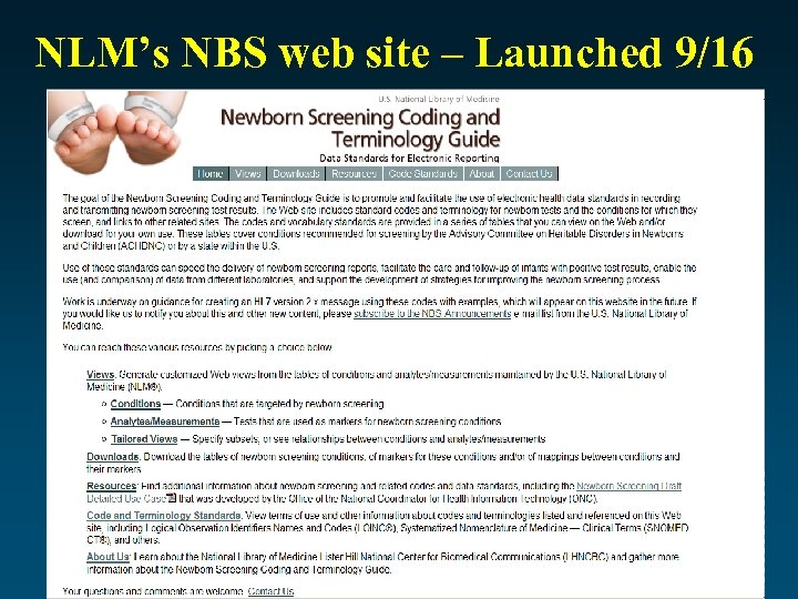 NLM’s NBS web site – Launched 9/16 