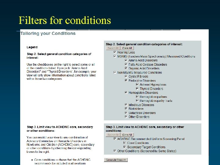 Filters for conditions 