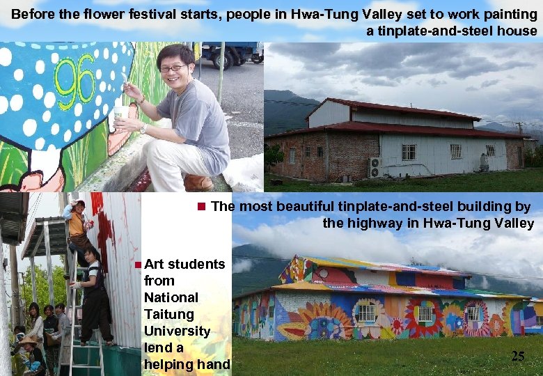 Before the flower festival starts, people in Hwa-Tung Valley set to work painting a