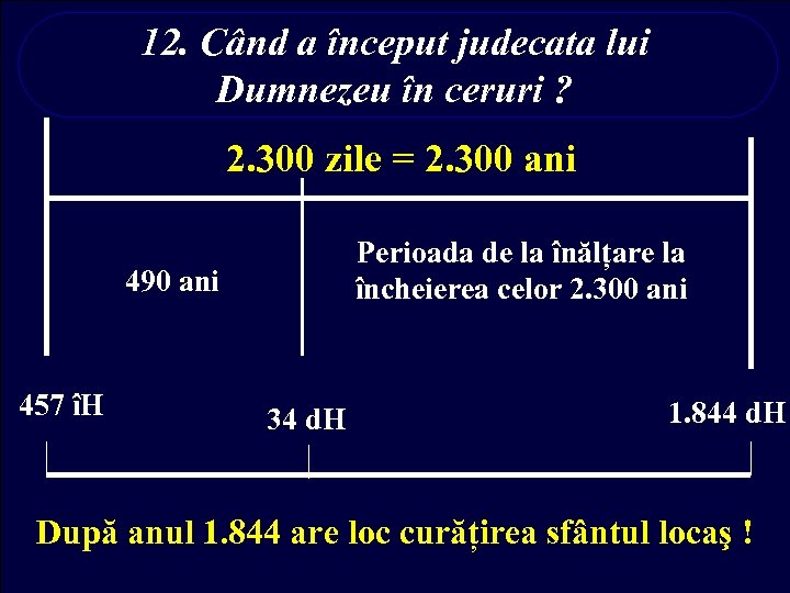 12. Când a început judecata lui Dumnezeu în ceruri ? 2. 300 zile =
