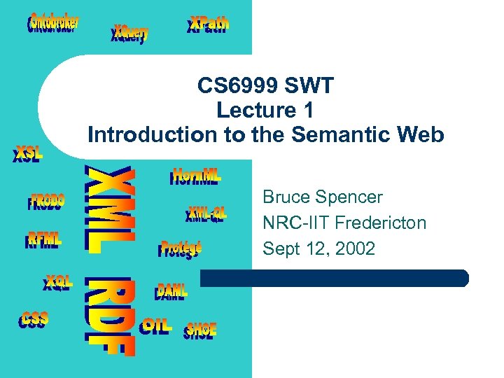 CS 6999 SWT Lecture 1 Introduction to the Semantic Web Bruce Spencer NRC-IIT Fredericton