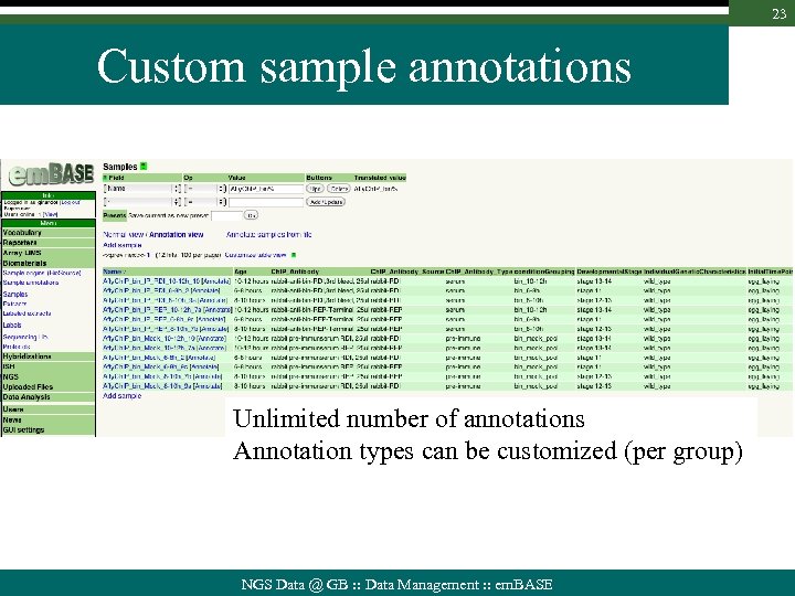 23 Custom sample annotations Unlimited number of annotations Annotation types can be customized (per