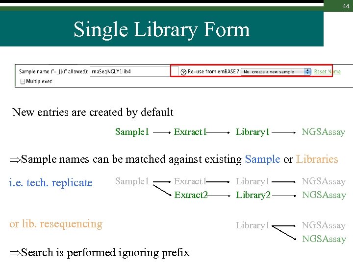 44 Single Library Form New entries are created by default Sample 1 Extract 1