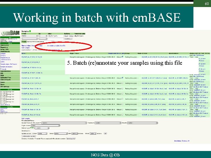 60 Working in batch with em. BASE 5. Batch (re)annotate your samples using this