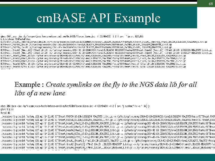 68 em. BASE API Example : Create symlinks on the fly to the NGS