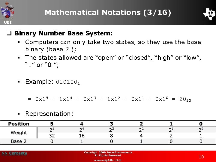 Mathematical Notations (3/16) UBI q Binary Number Base System: § Computers can only take