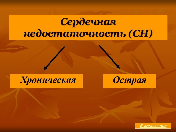 Сердечная недостаточность (СН) Хроническая Острая К оглавлению 