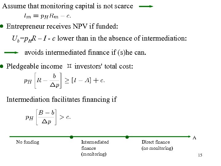 Assume that monitoring capital is not scarce Entrepreneur receives NPV if funded: Ub=p. HR