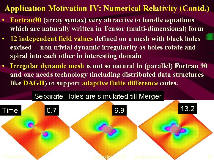 Application Motivation IV: Numerical Relativity (Contd. ) • Fortran 90 (array syntax) very attractive