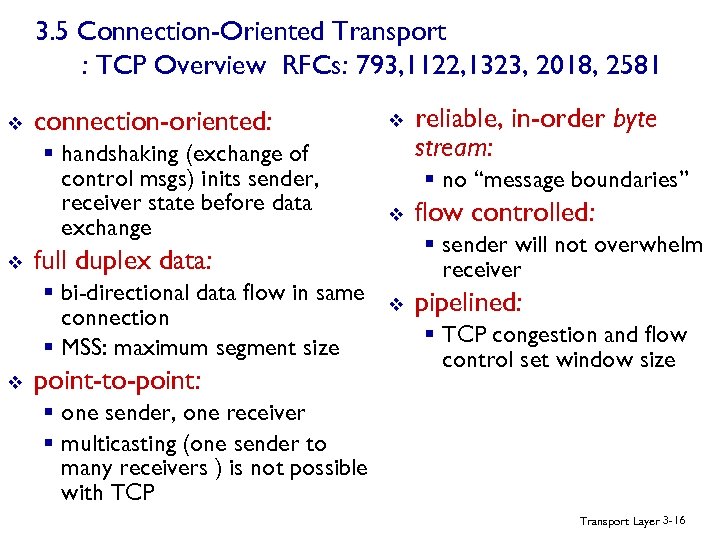 3. 5 Connection-Oriented Transport : TCP Overview RFCs: 793, 1122, 1323, 2018, 2581 v