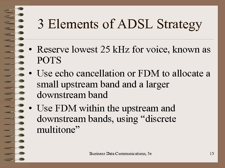 3 Elements of ADSL Strategy • Reserve lowest 25 k. Hz for voice, known