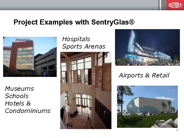 Project Examples with Sentry. Glas® Hospitals Sports Arenas Airports & Retail Museums Schools Hotels