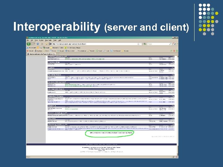 Interoperability (server and client) 