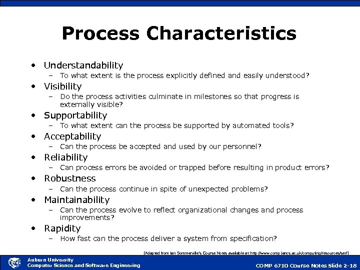 Process Characteristics • Understandability – To what extent is the process explicitly defined and