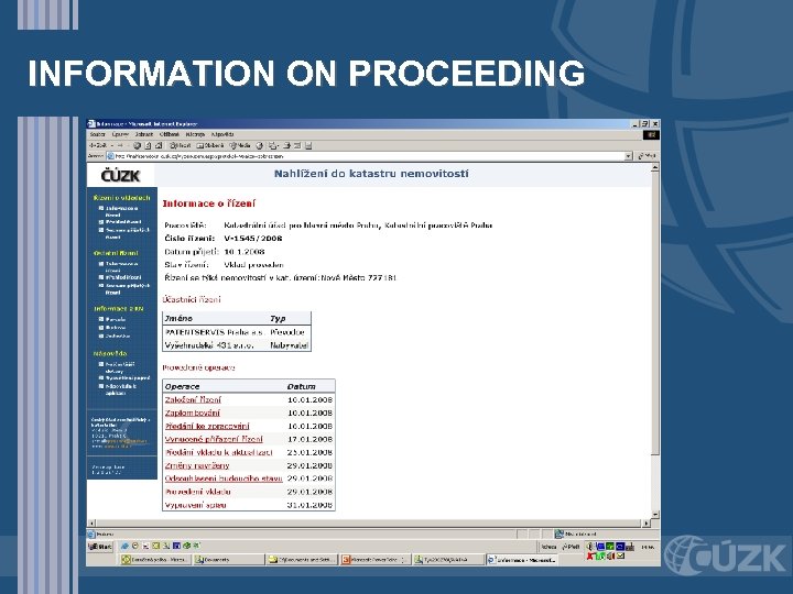 INFORMATION ON PROCEEDING 