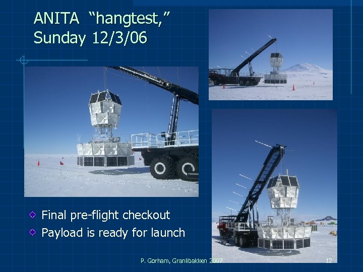 ANITA “hangtest, ” Sunday 12/3/06 Final pre-flight checkout Payload is ready for launch P.