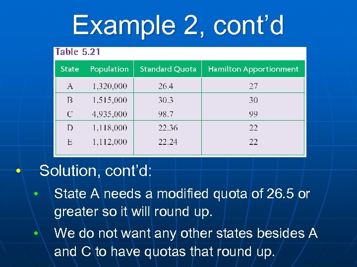 Example 2, cont’d • Solution, cont’d: • State A needs a modified quota of