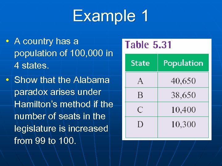 Example 1 • A country has a population of 100, 000 in 4 states.