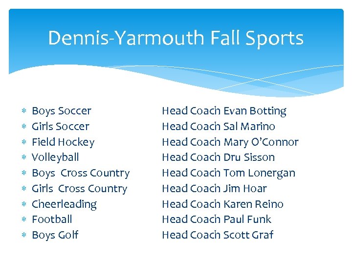 Dennis-Yarmouth Athletics Welcome to Fall Athletics Information Night