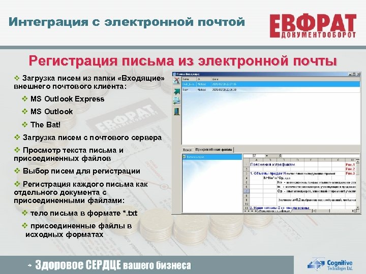 Интеграция с электронной почтой Регистрация письма из электронной почты v Загрузка писем из папки