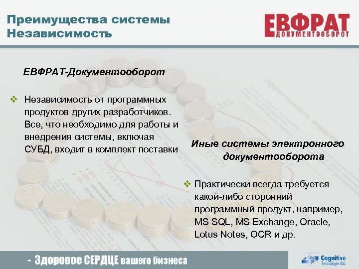 Преимущества системы Независимость ЕВФРАТ-Документооборот v Независимость от программных продуктов других разработчиков. Все, что необходимо