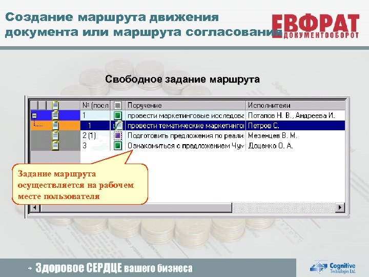 Создание маршрута движения документа или маршрута согласования Свободное задание маршрута Задание маршрута осуществляется на