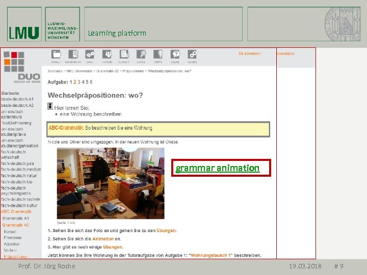 Learning platform Functional ABC-grammar integrated in task pages grammar animation with grammar animations Prof.