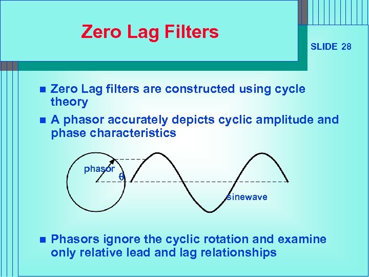 Zero Lag Filters n n SLIDE 28 Zero Lag filters are constructed using cycle