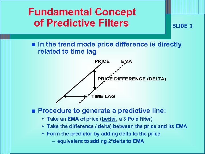 Fundamental Concept of Predictive Filters SLIDE 3 n In the trend mode price difference