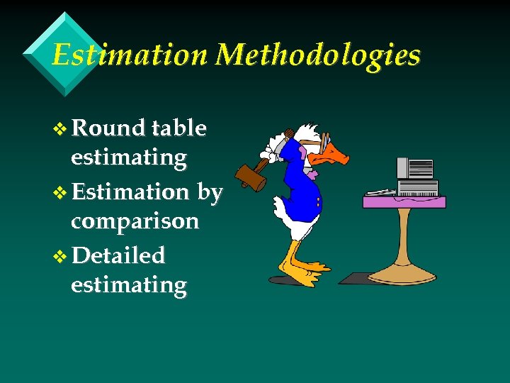 Estimation Methodologies v Round table estimating v Estimation by comparison v Detailed estimating 