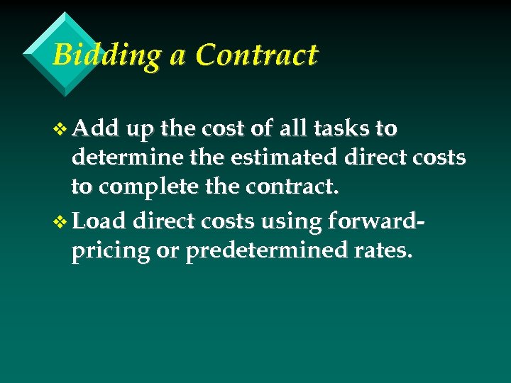 Bidding a Contract v Add up the cost of all tasks to determine the