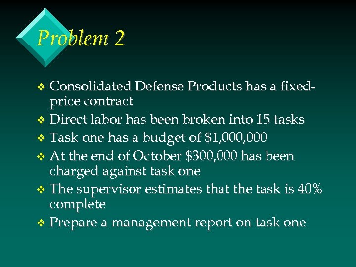 Problem 2 Consolidated Defense Products has a fixedprice contract v Direct labor has been