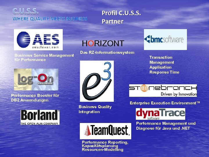 Profil C. U. S. S. Partner HORIZONT Business Service Management für Performance Das RZ-Informationssystem