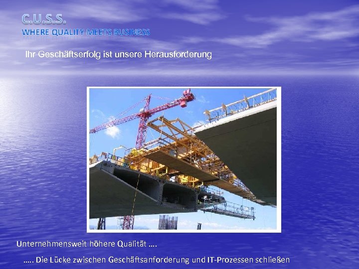 Ihr Geschäftserfolg ist unsere Herausforderung Unternehmensweit höhere Qualität …. …. . Die Lücke zwischen