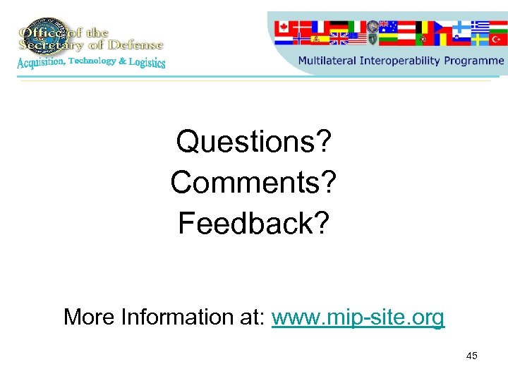 Questions? Comments? Feedback? More Information at: www. mip-site. org 45 
