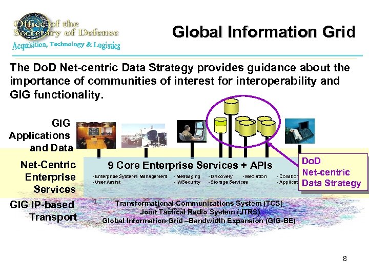 Global Information Grid The Do. D Net-centric Data Strategy provides guidance about the importance