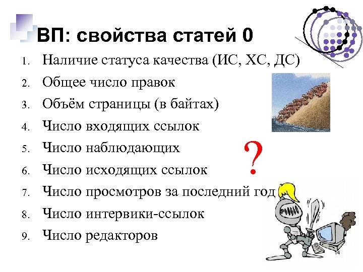ВП: свойства статей 0 1. 2. 3. 4. 5. 6. 7. 8. 9. Наличие