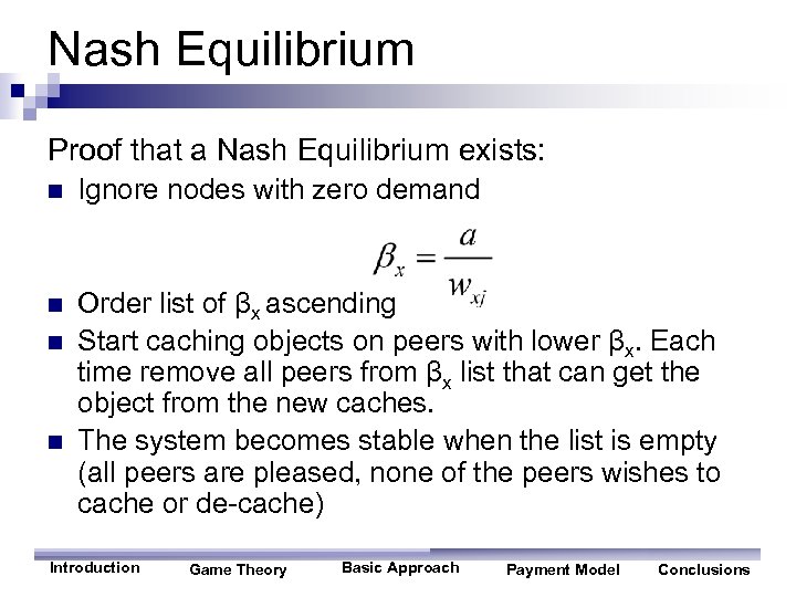 Nash Equilibrium Proof that a Nash Equilibrium exists: n Ignore nodes with zero demand