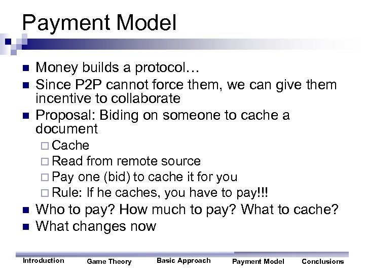 Payment Model n n n Money builds a protocol… Since P 2 P cannot