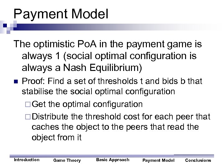 Payment Model The optimistic Po. A in the payment game is always 1 (social