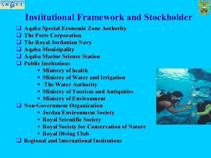 Institutional Framework and Stockholder q q q Aqaba Special Economic Zone Authority The Ports
