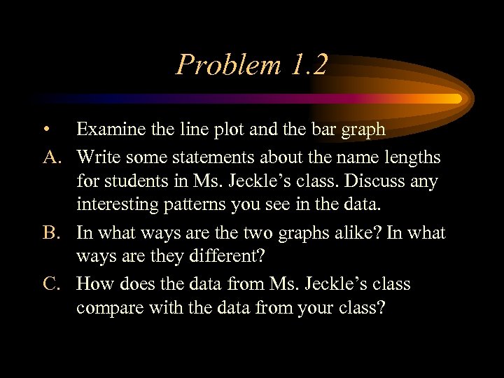 Problem 1. 2 • Examine the line plot and the bar graph A. Write