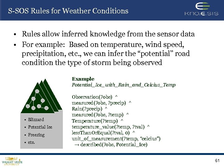 S-SOS Rules for Weather Conditions • Rules allow inferred knowledge from the sensor data