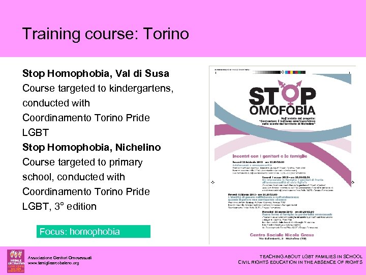 Training course: Torino Stop Homophobia, Val di Susa Course targeted to kindergartens, conducted with