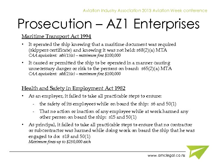 Aviation Industry Association 2013 Aviation Week conference Prosecution – AZ 1 Enterprises Maritime Transport