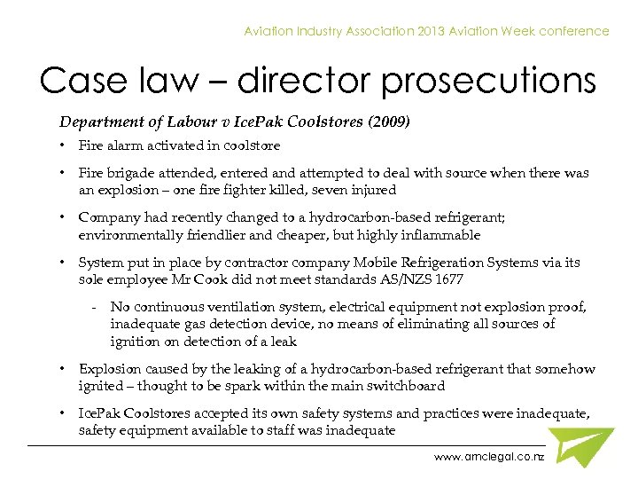 Aviation Industry Association 2013 Aviation Week conference Case law – director prosecutions Department of