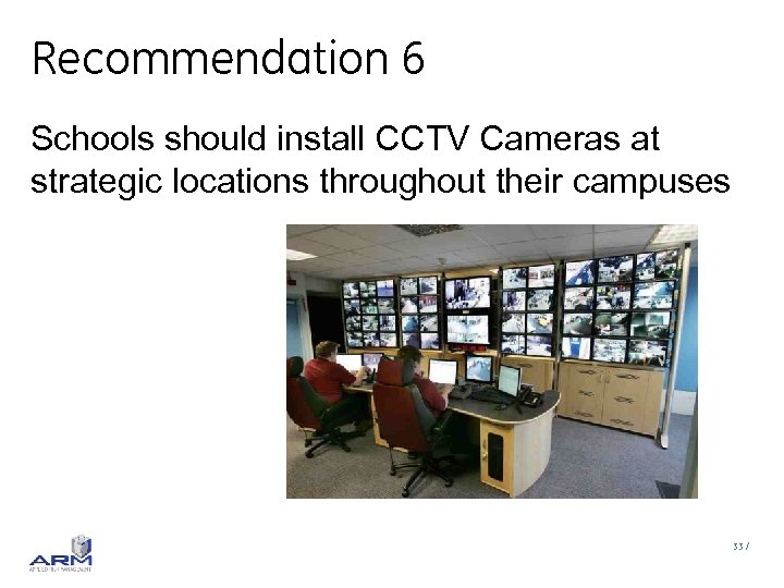 Recommendation 6 Schools should install CCTV Cameras at strategic locations throughout their campuses 33