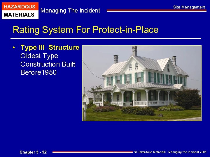 HAZARDOUS MATERIALS Site Management Managing The Incident Rating System For Protect-in-Place • Type III