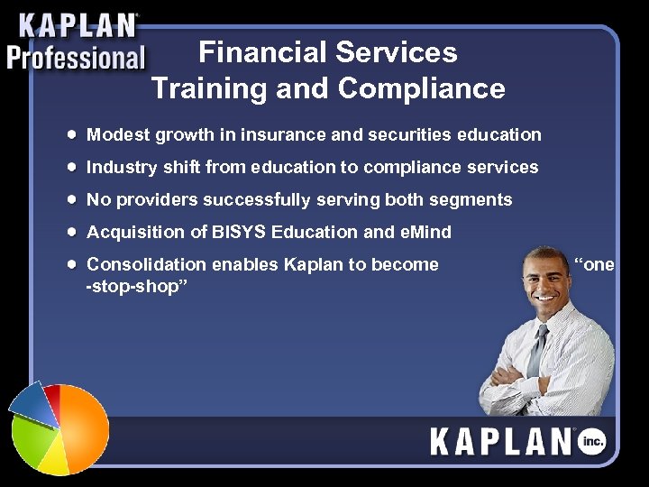 Financial Services Training and Compliance Modest growth in insurance and securities education Industry shift